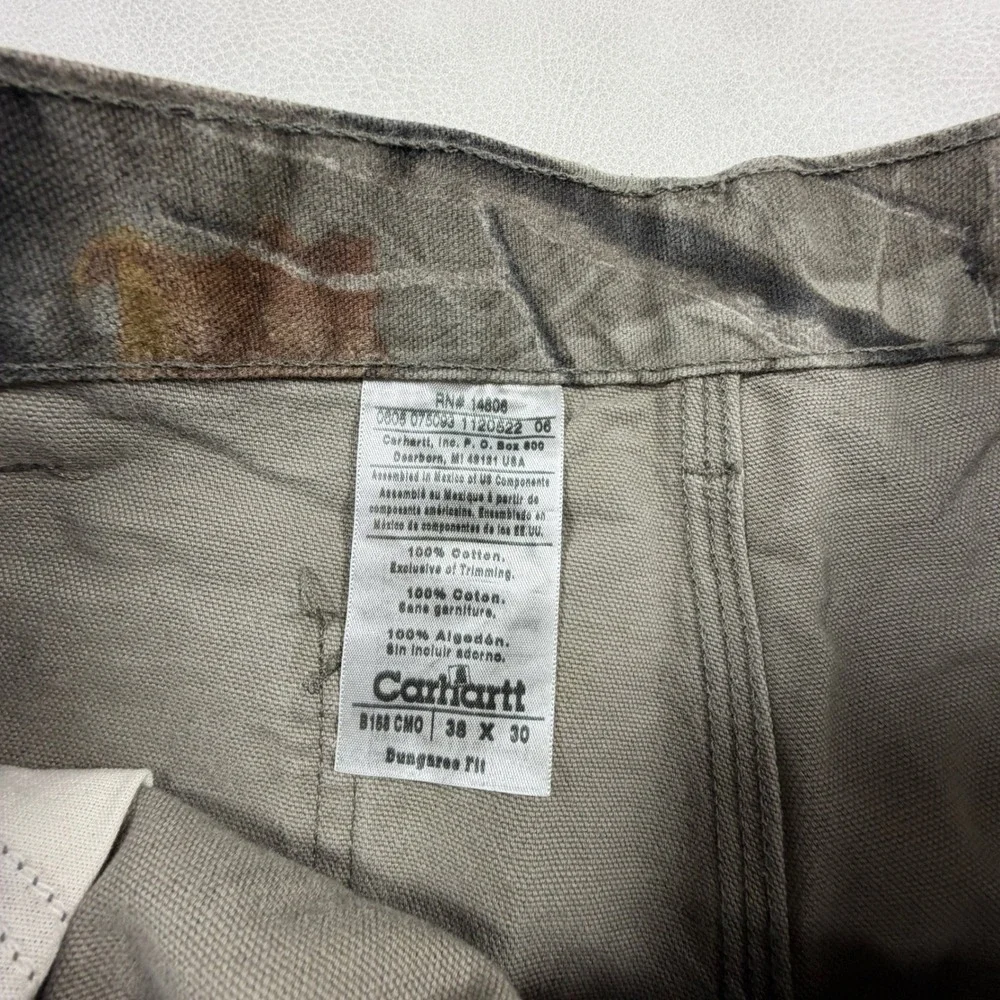 Carhartt Mens Realtree Hardwoods Camo Work Pants Straight Leg 36x30 Brown Grey